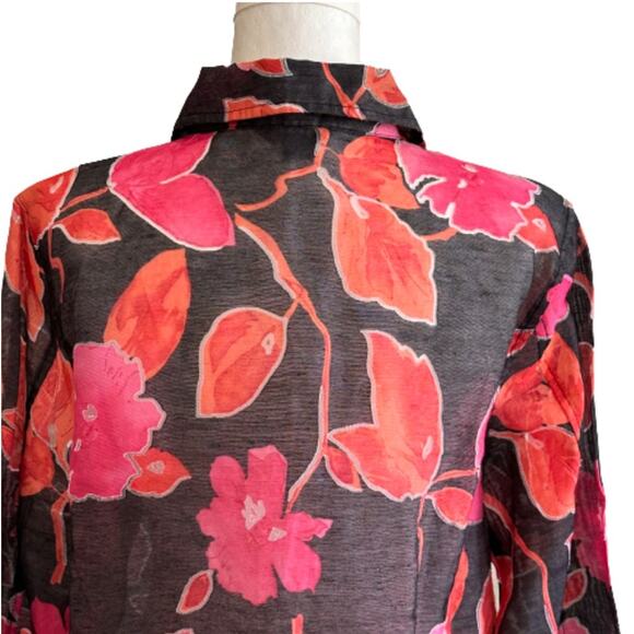 Toni Morgan Blouse Top Black Pink Orange Floral 3/4 Sleeve Button Front Large - Picture 6 of 11
